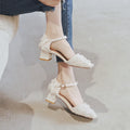 Womens apricot suede flats with ankle strap and low heel in Dorsay style