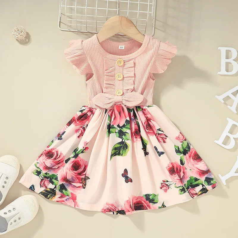Sleeveless cotton blend summer dress for toddler girl in green colour, size 100cm.