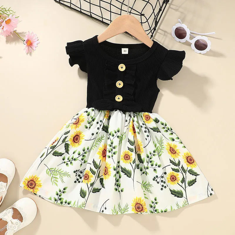 Sleeveless cotton blend summer dress for toddler girl in green colour, size 100cm.