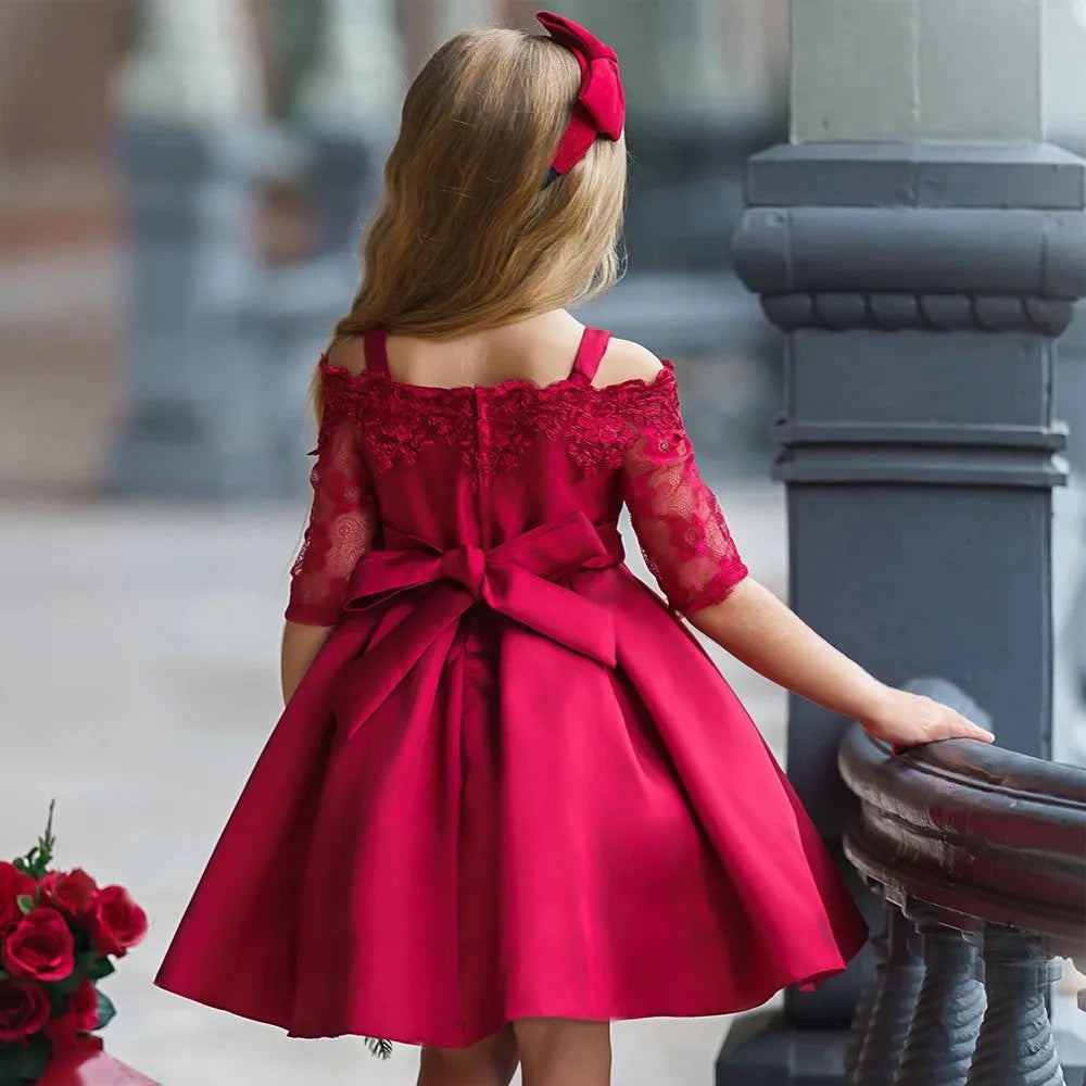 Girls lace detail dress in polyester fabric available in sizes 3T to 10T and five colours.