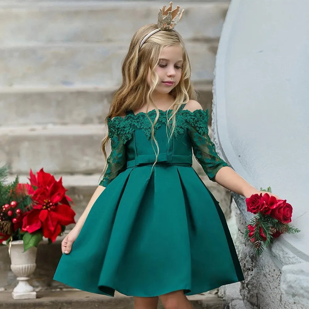 Girls lace detail dress in polyester fabric available in sizes 3T to 10T and five colours.