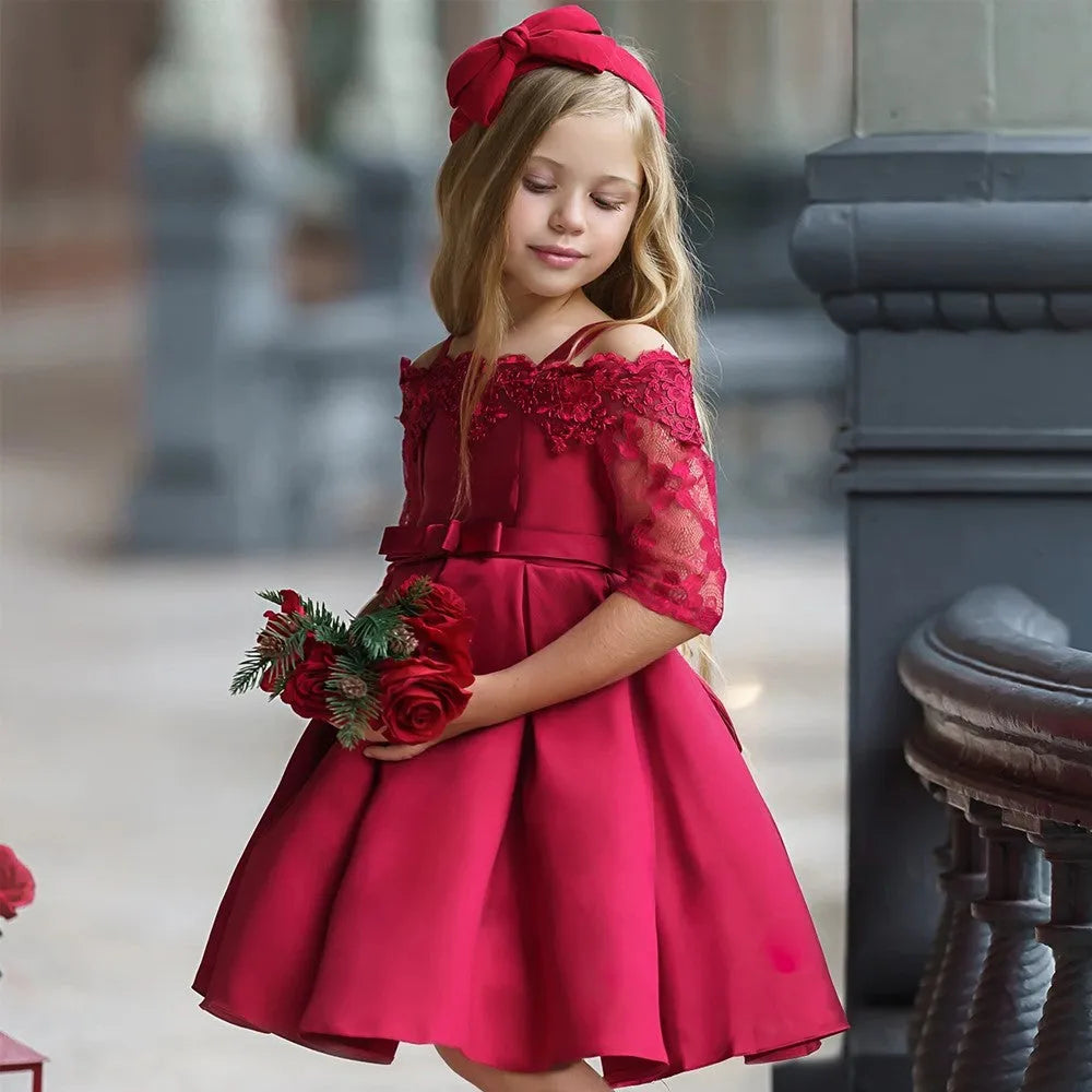Girls lace detail dress in polyester fabric available in sizes 3T to 10T and five colours.