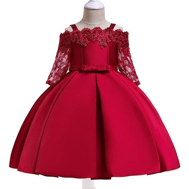 Girls lace detail dress in polyester fabric available in sizes 3T to 10T and five colours.
