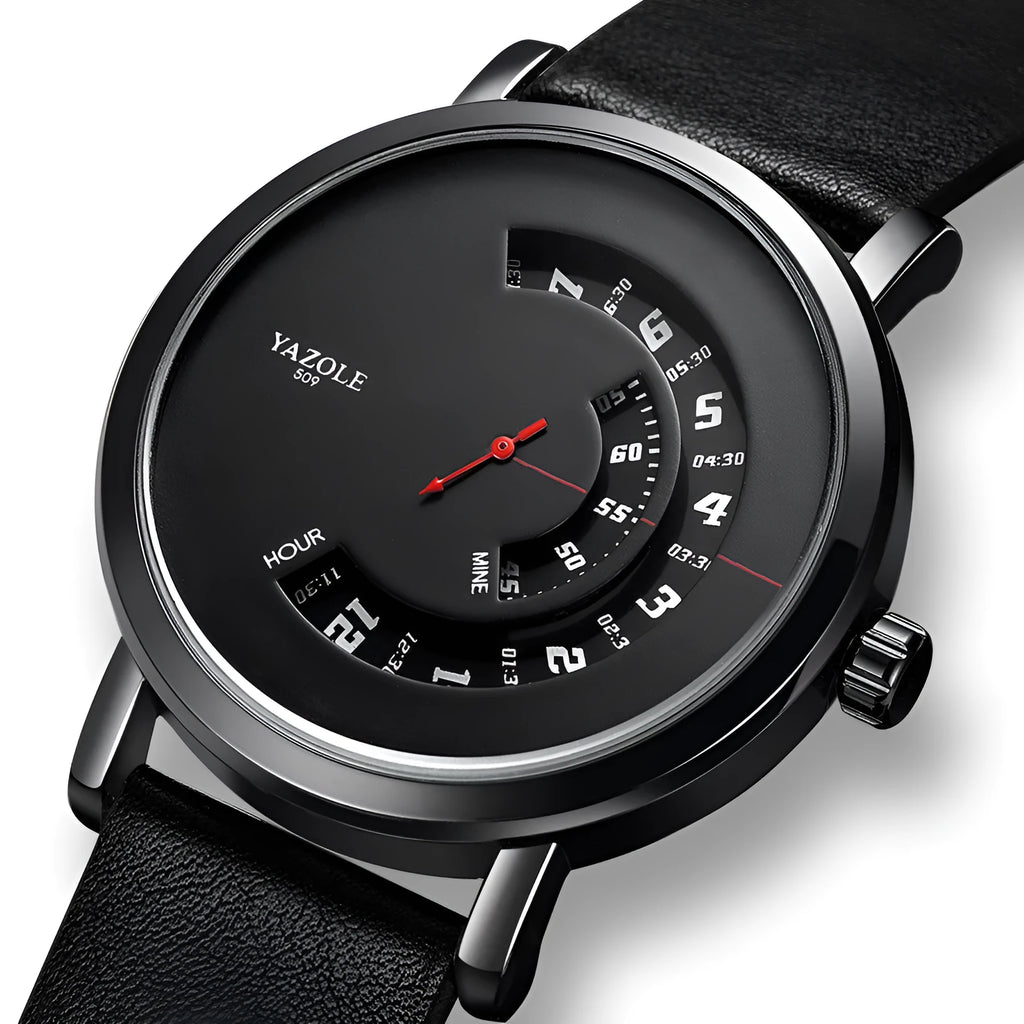 Men's waterproof quartz watch with metal case, mineral glass, and pin buckle clasp
