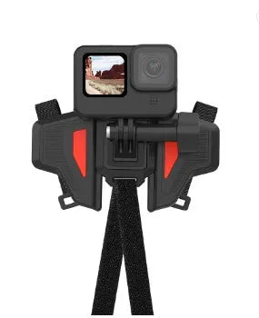 Black universal motorcycle helmet chin strap mount for action cameras with stainless steel hardware