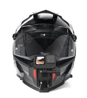 Black universal motorcycle helmet chin strap mount for action cameras with stainless steel hardware
