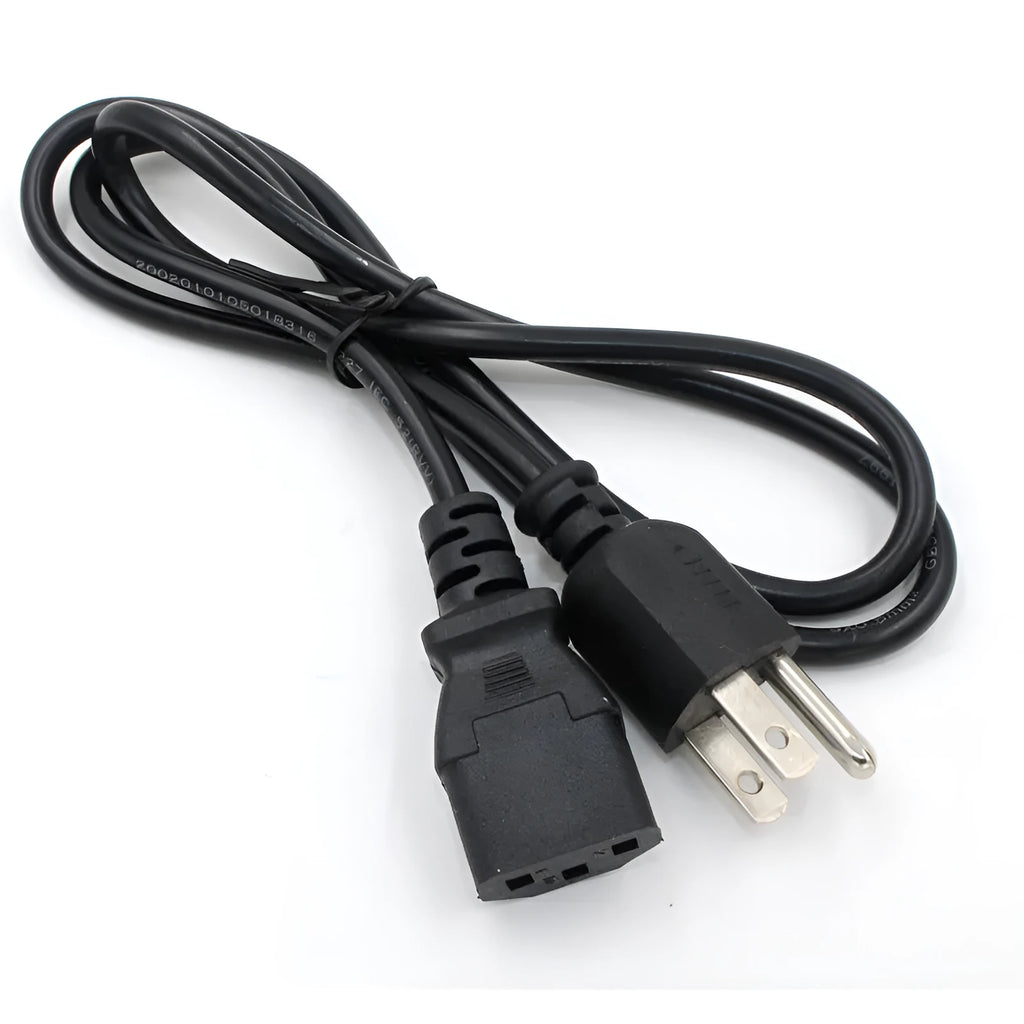 Black 1.2m power cord with US three-pin plug and PVC sheathing