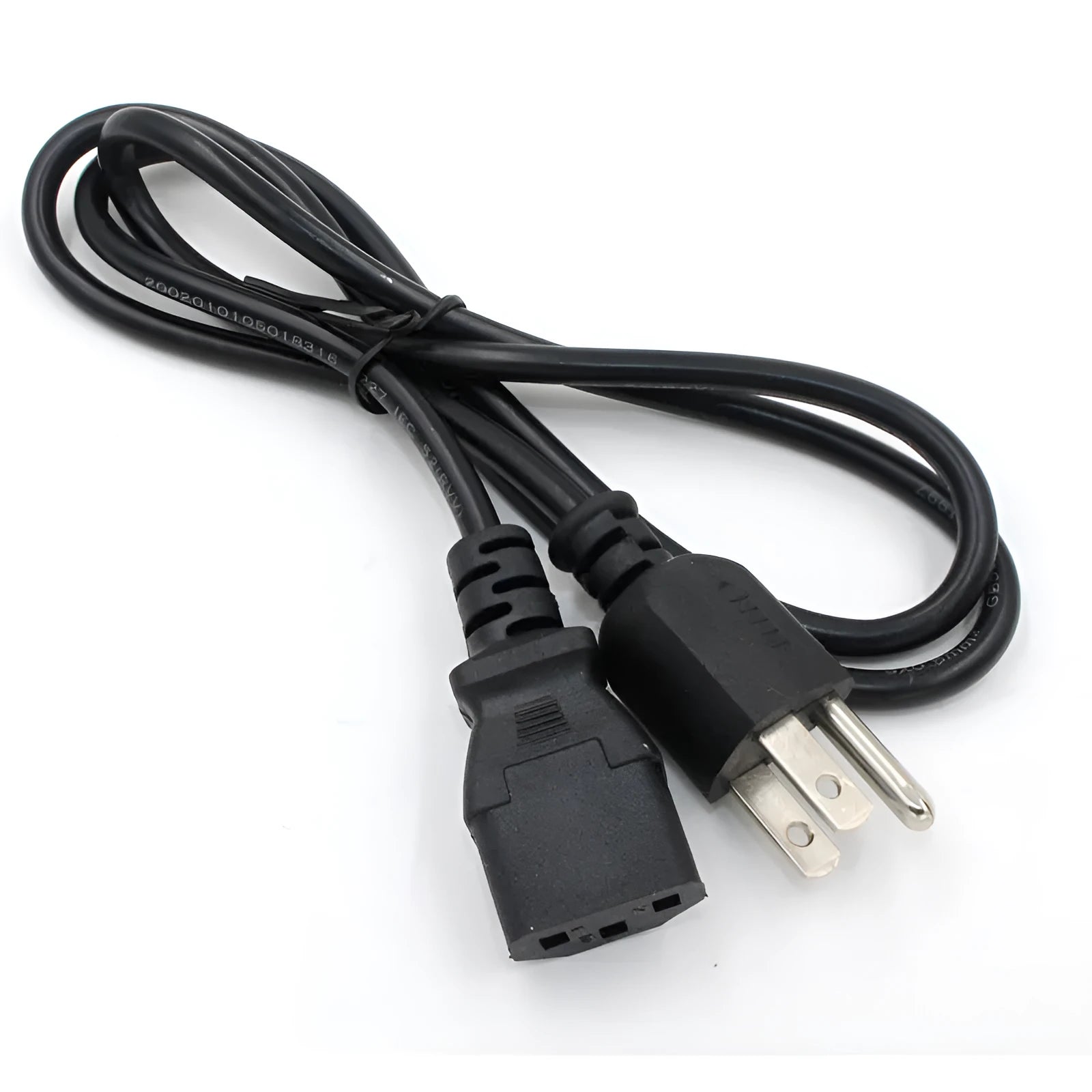 Black 1.2m power cord with US three-pin plug and PVC sheathing
