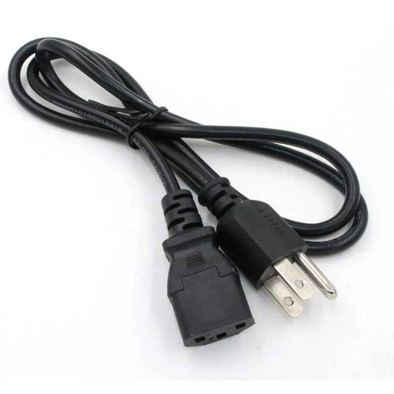 Black 1.2m power cord with US three-pin plug and PVC sheathing