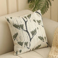 Square 45cm yarn-dyed Jacquard pillow cover with Nordic floral botanical pattern in multiple colour options.