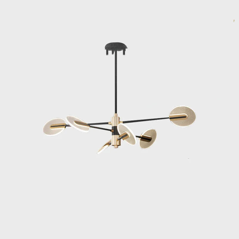 Modern iron frame LED chandelier with acrylic shade, shown in a multi-head pendant configuration.