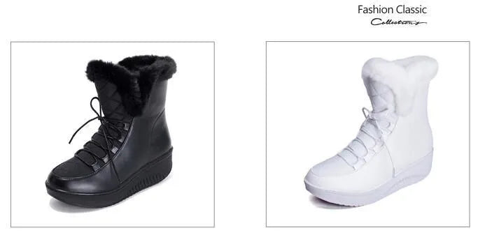Women's black winter platform boots with lace-up closure and plush lining