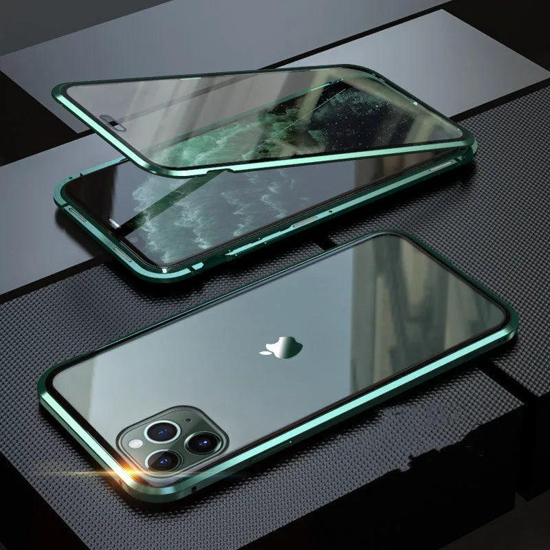 Clamshell anti-spy phone case for iPhone with machined glass construction in multiple solid colours