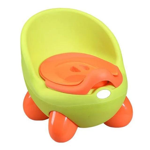 Colourful plastic baby potty training toilet stool for toddlers in red, green, blue, pink, and light blue.