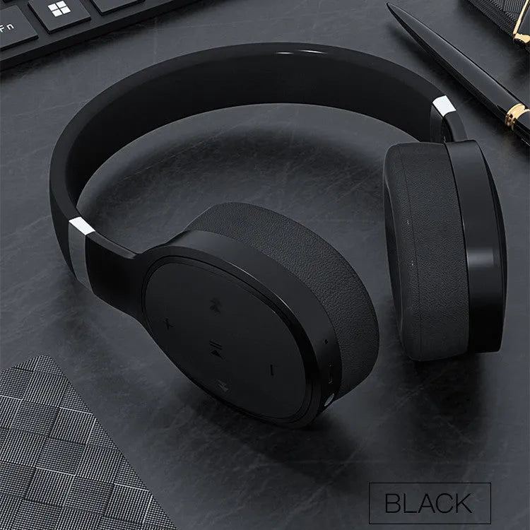 Wireless Bluetooth headset in black, blue, grey, or white colour with over-ear design.
