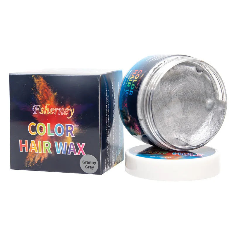 120g hair styling clay pot in one of nine colours: white, orange, red, yellow, blue, green, purple, rose, or granny grey