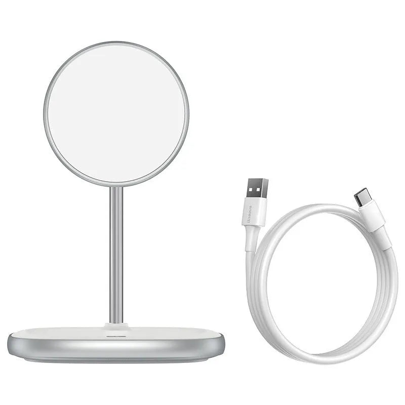 Black magnetic desktop wireless charging stand for Apple iPhone 12 with Type-C cable