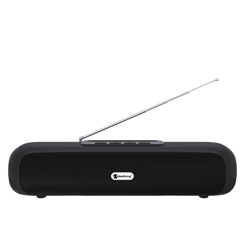 Long strip wireless desktop speaker in black on a desk