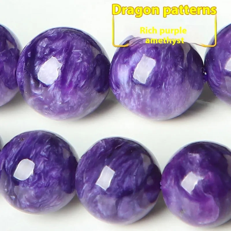 Natural crystal transparent charoite platinum beaded bracelet showing four bead size options