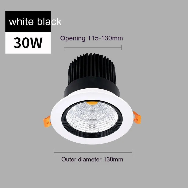 Modern white aluminium recessed LED ceiling spotlight with anti-glare design for embedded installation.