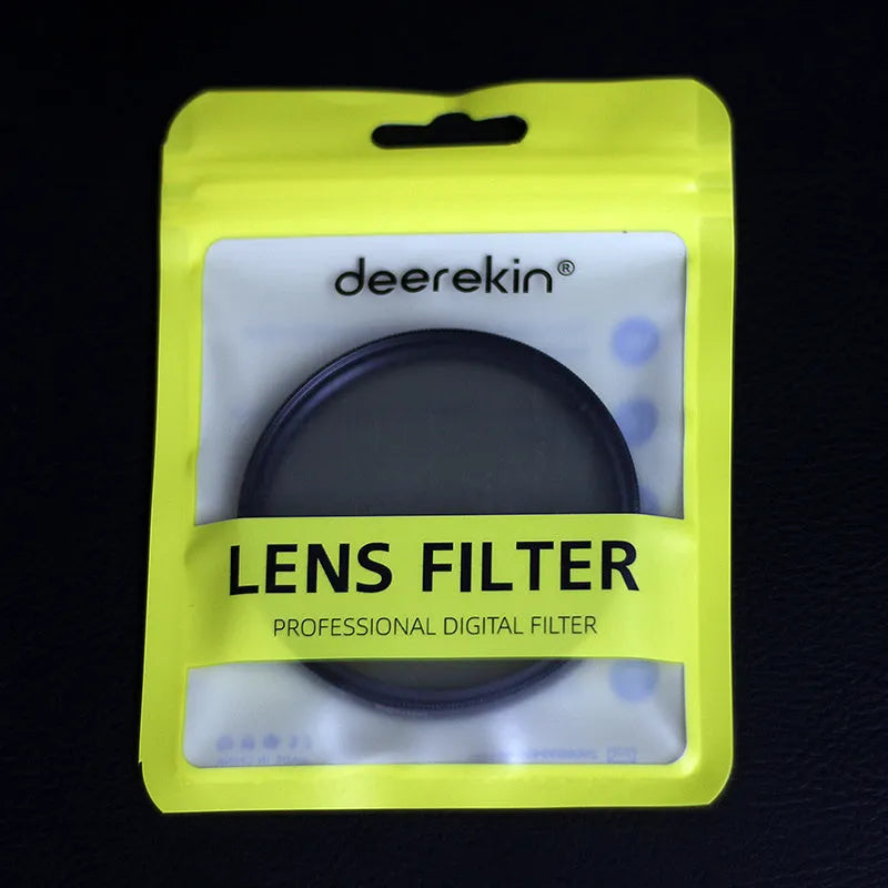 ND8 camera filter in aviation aluminium frame with optical resin lens showing thread size markings