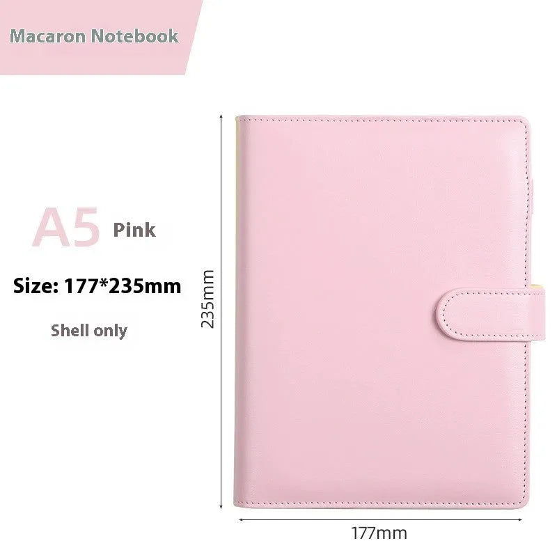 A5 PU leather zip-closure notebook shell in a solid colour, shown closed, for loose-leaf binders.