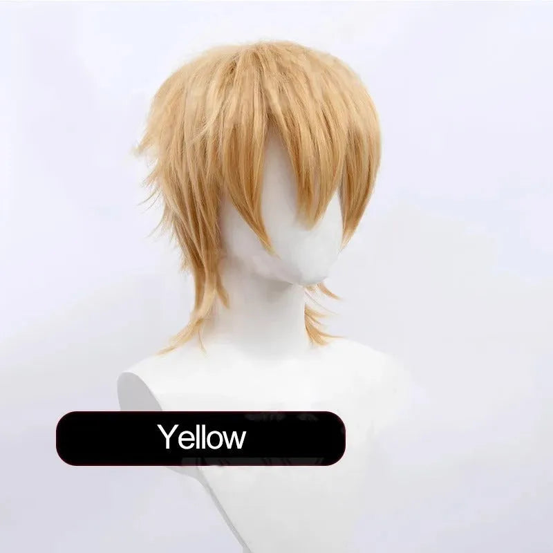 Short red Anime style cosplay wig for men made from high-temperature fibre