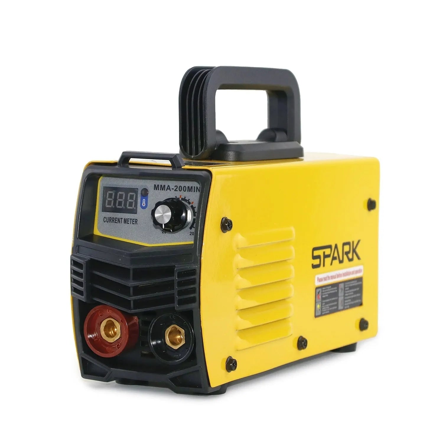 MMA-200MIN DC inverter welding machine with welding tongs, grounding clamp, and face shield
