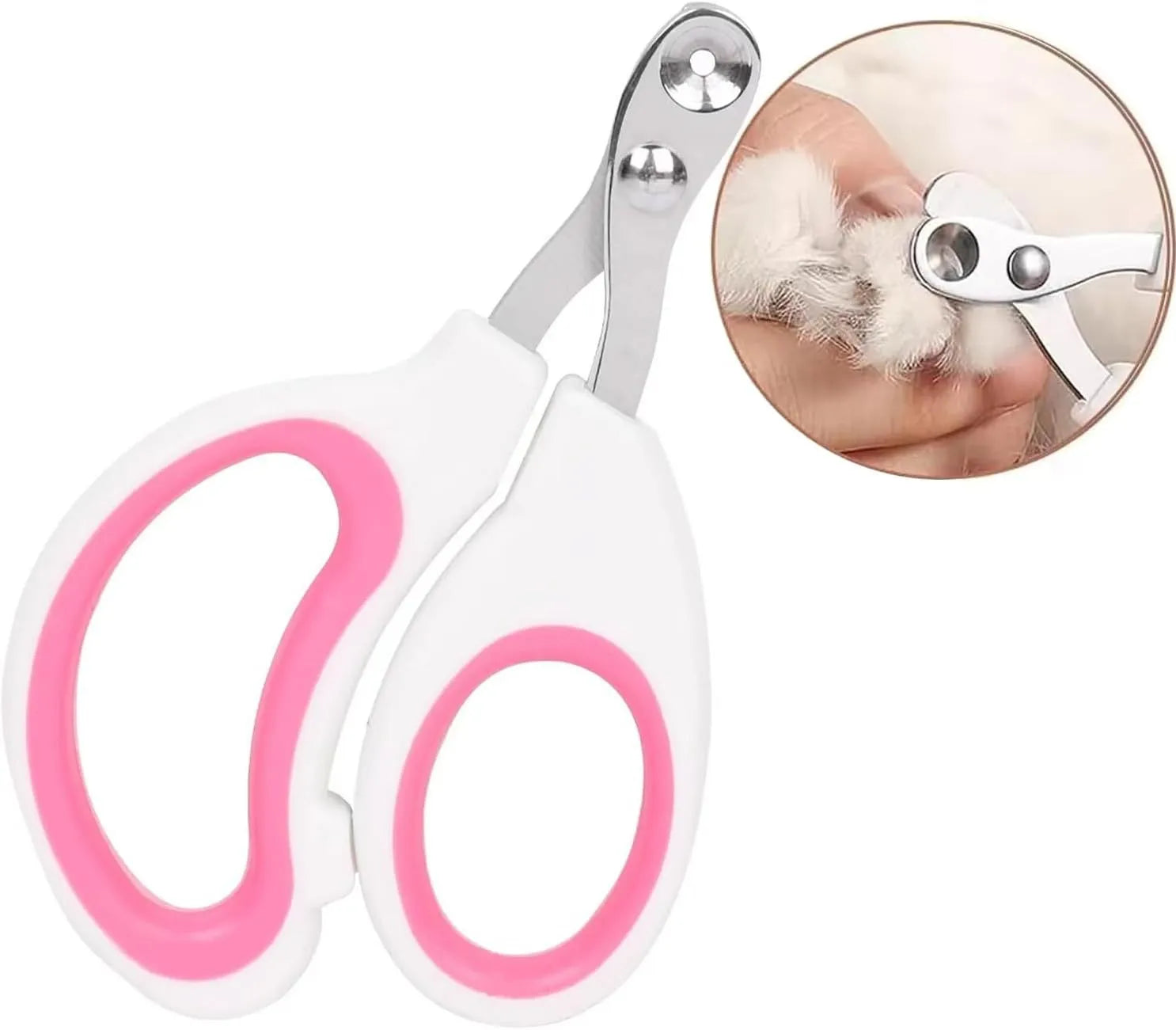 Blue cat nail clippers with circular hole and safety aperture for trimming pet nails