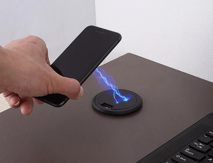60mm round wireless charger for embedded furniture installation with Qi charging