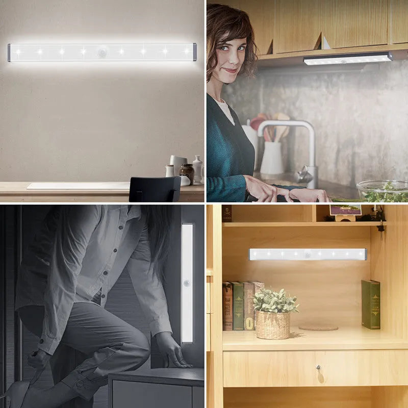 USB rechargeable human body induction LED closet light with magnetic back in white and warm white colour options.