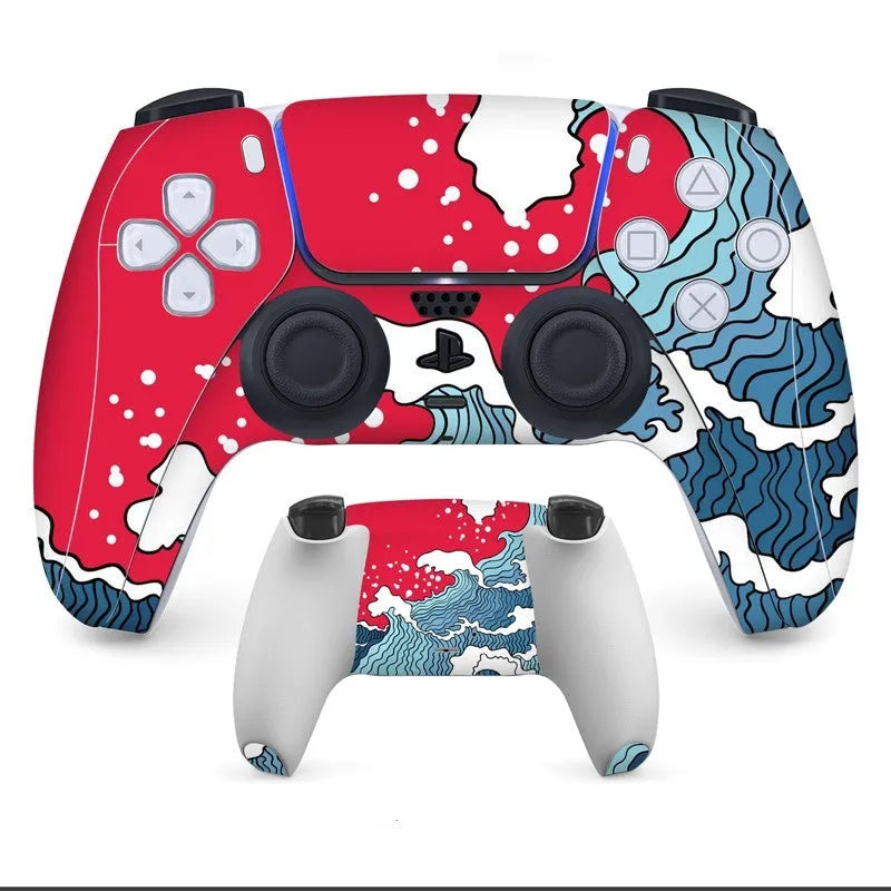 Set of PS5 controller handle stickers in micro-frosted PVC, showing front and back pieces for scratch protection.