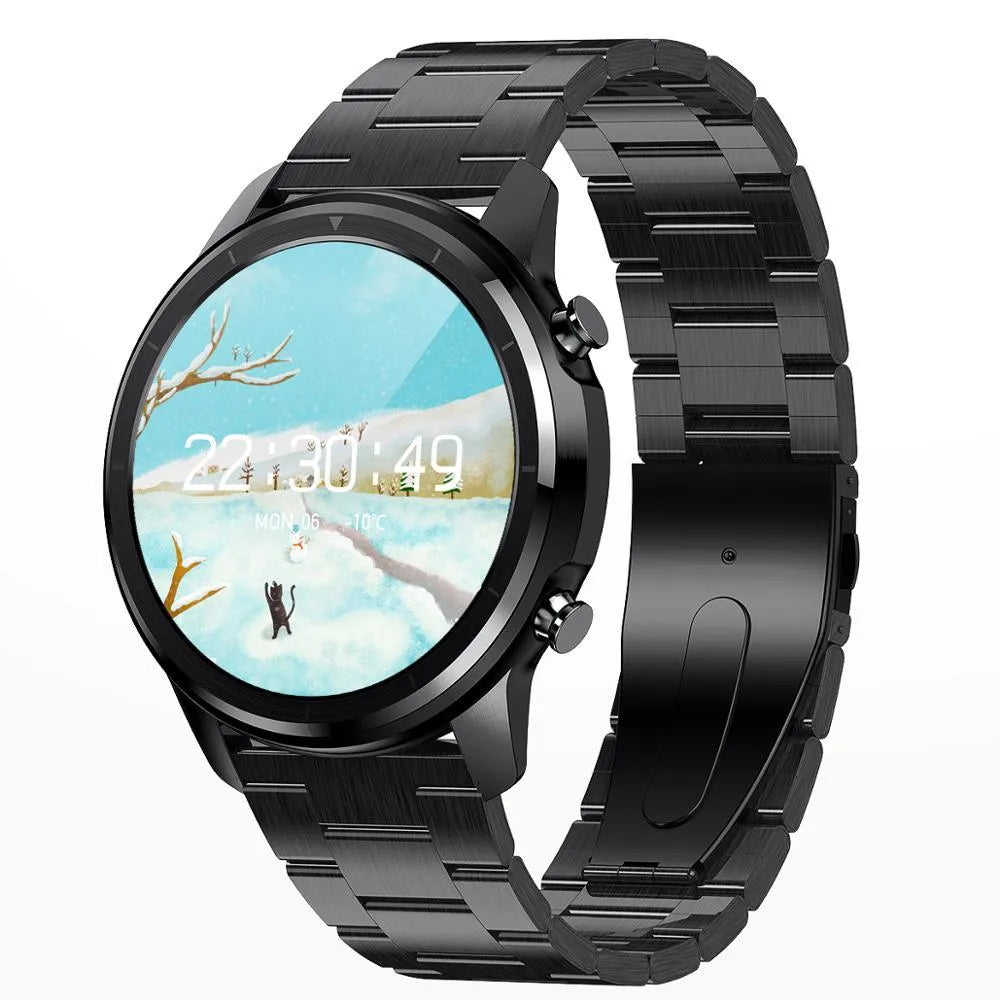 LEMFO LF26 black smart bracelet with 1.3-inch touchscreen on a wrist.