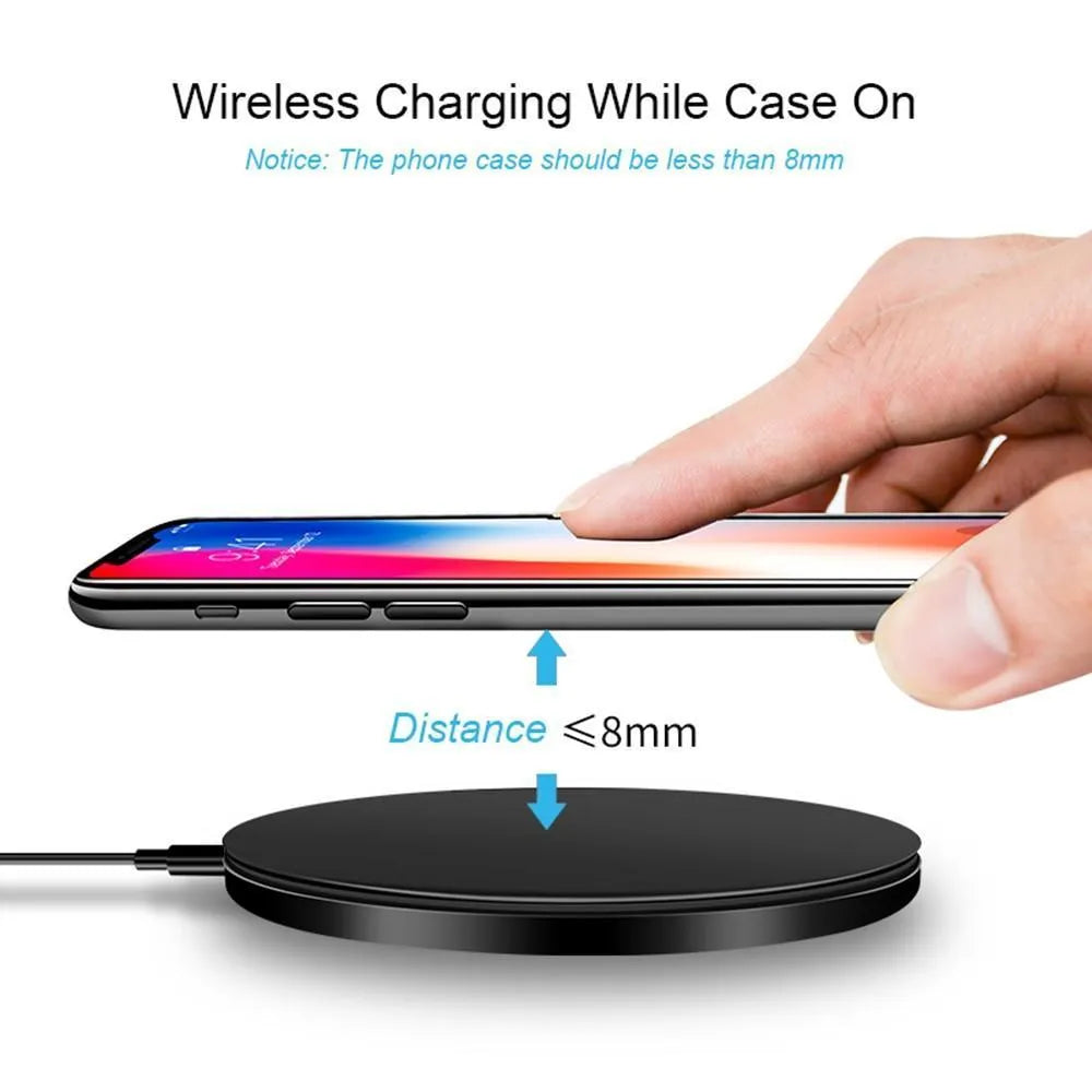 Black ultra-thin wireless charging pad with 98mm square surface for smartphone fast charging
