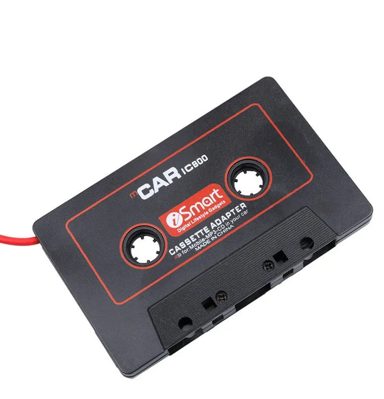 Black car cassette adapter with 3.5mm audio jack for connecting MP3 players to older vehicle tape decks
