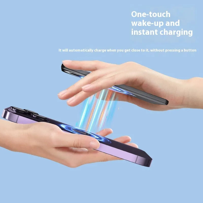 Ultra-thin magnetic power bank measuring 105x66mm in black dark gray silver violet colours