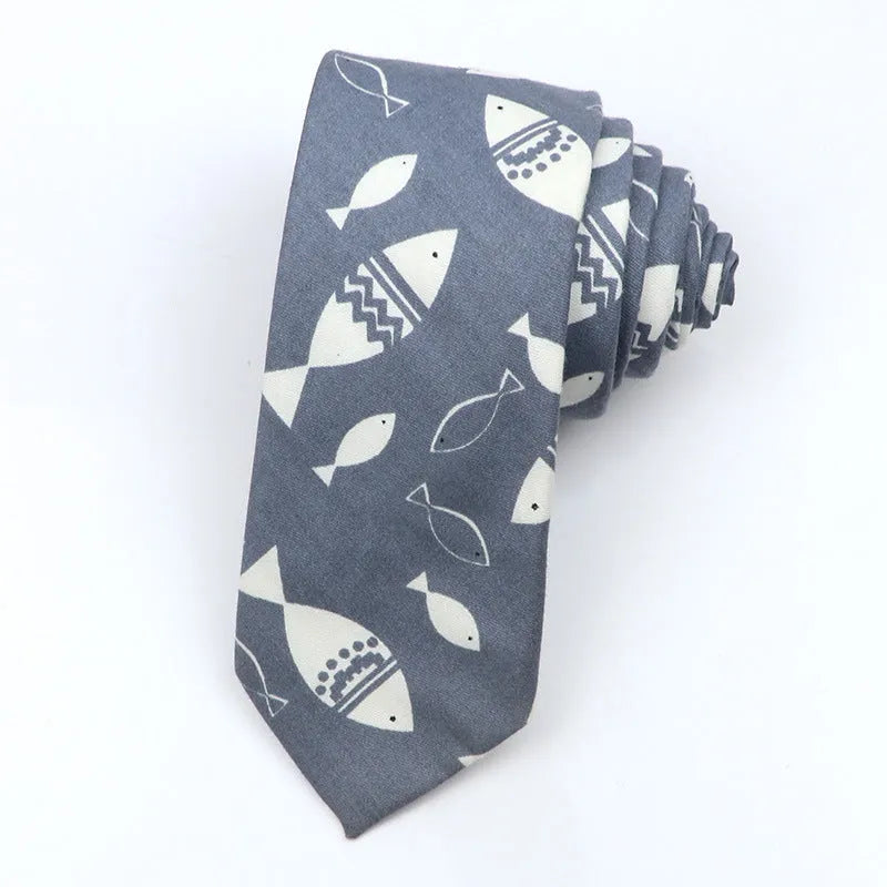 Narrow cotton bow tie with cartoon print pattern in assorted colour codes for men casual wear