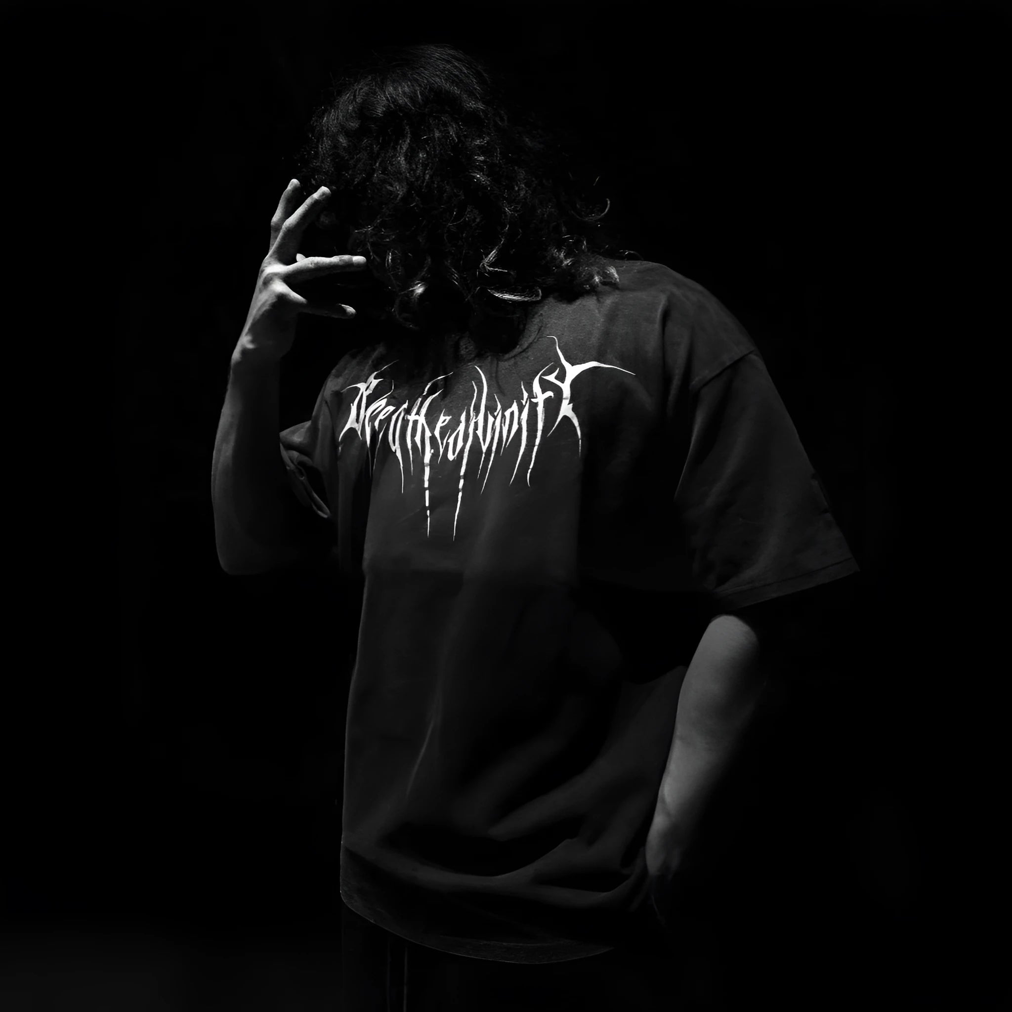 Dark style plus size cotton t-shirt with loose fit and short sleeves on mannequin