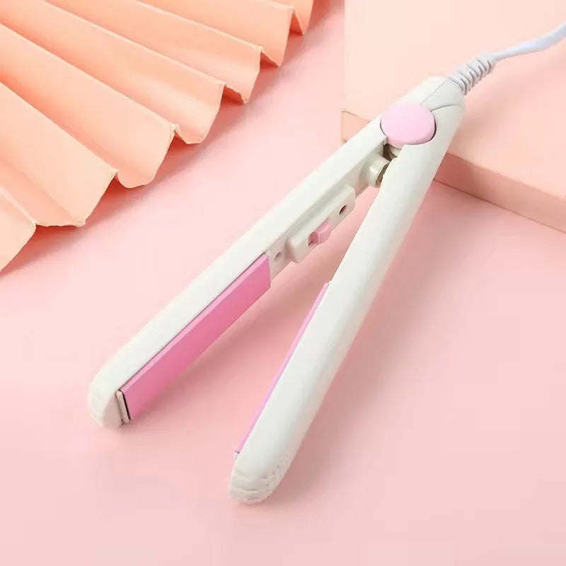 Mini hairdressing splint straightening iron for bangs styling with storage box in blue, pink, purple, white, or yellow colours