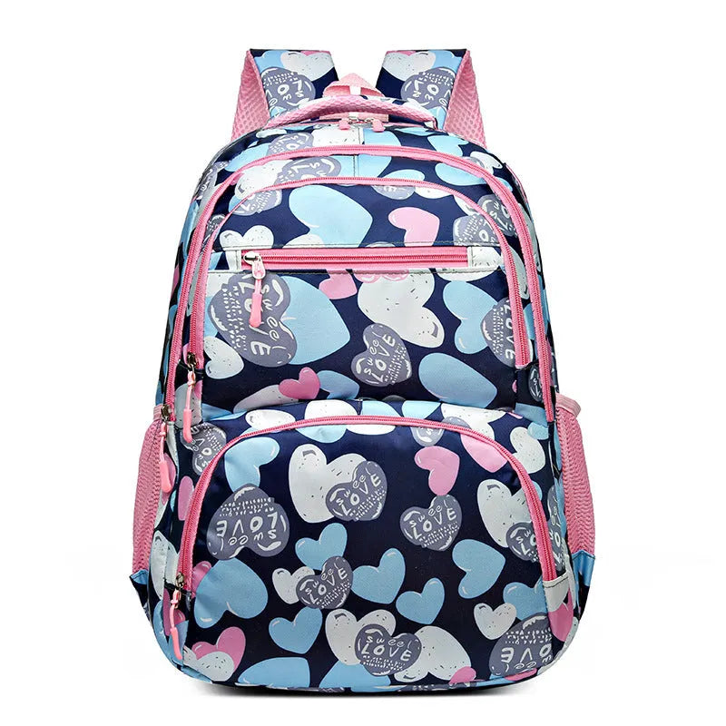 Blue children's school backpack with air pillow shoulder belts and large capacity storage compartments