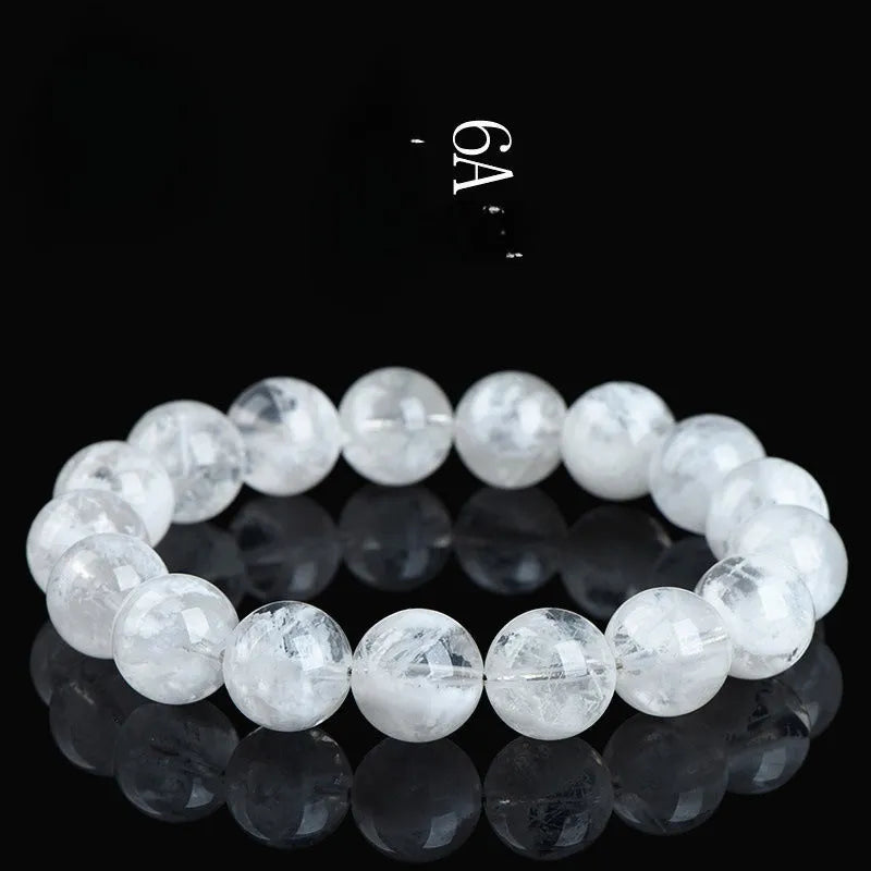 Women's crystal bracelet with natural blizzard snowflake round beads and geometric Ruyi Xiangyun design elements