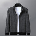 Men's black blended casual jacket with a stand-up collar and zipper front.