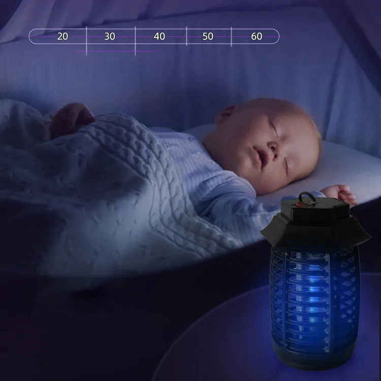 Black aromatherapy mosquito killer lamp with a decorative glow, shown with AU, EU, UK, and US plug options.