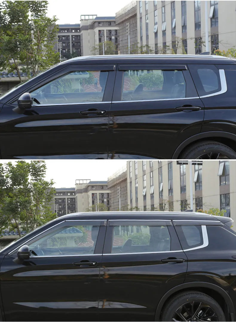 Mitsubishi Outlander window deflector set in engineering plastic with black or translucent options