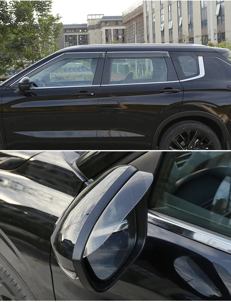 Mitsubishi Outlander window deflector set in engineering plastic with black or translucent options