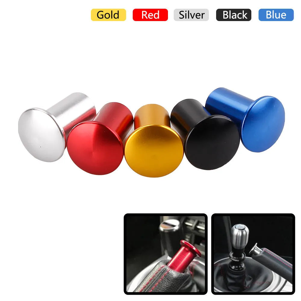 Aluminium alloy car handbrake replacement cap in gold, silver, black, blue, and red colours for vehicle modification