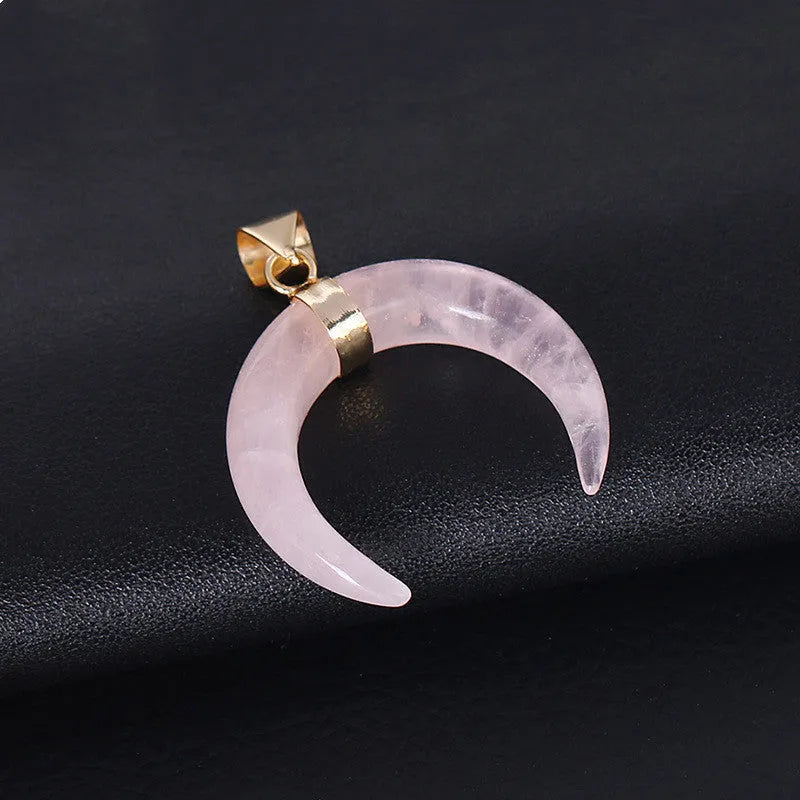 Crystal semi-precious stone moon pendant necklace with natural stone charm on 45cm chain
