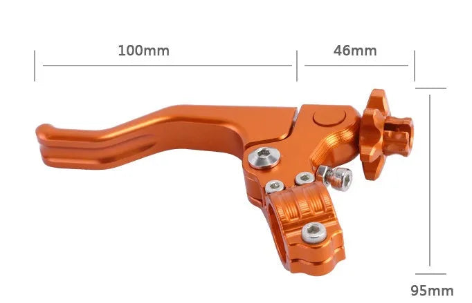 Aluminium two-finger motorcycle clutch lever in selected colour on bike.