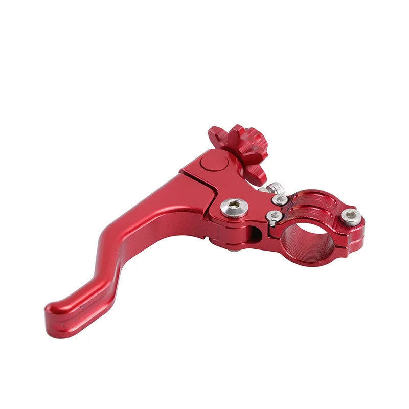Aluminium two-finger motorcycle clutch lever in selected colour on bike.