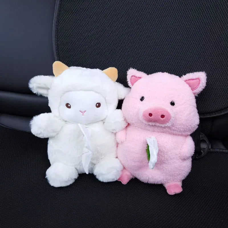 Plush cartoon car tissue box cover in lamb design for automotive and home decoration